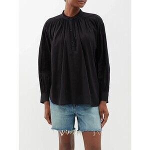 Nili Lotan Marcel Black Shirt Top Oversized Lace Long Sleeve Cotton M NEW 281344